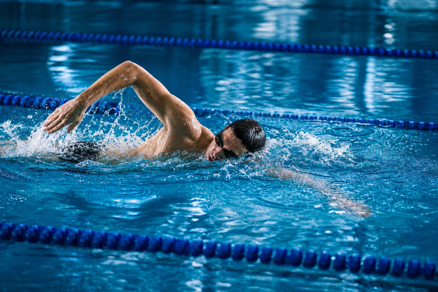 Swimmer training freestyle in a pool